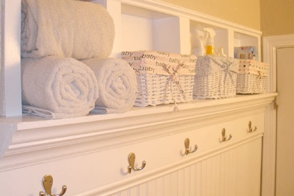 Remodelaholic | Creating Beautiful Storage Space Within Bathroom Walls