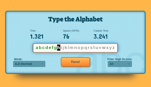 Alphabet Typing Test - Gain mastery over the keyboard with this practice typing test that covers the entire alphabet.