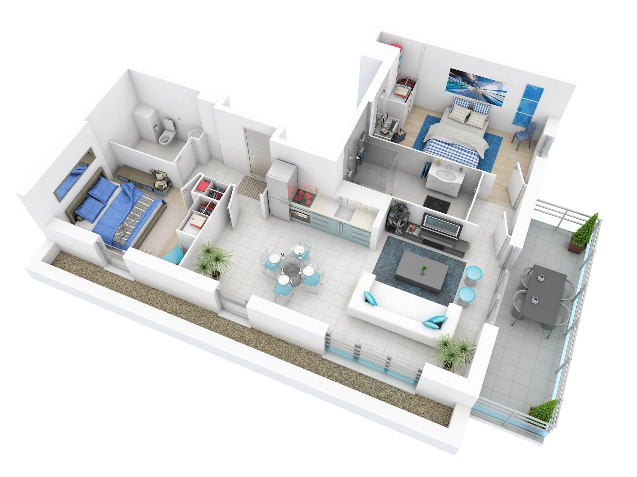 25 More 2 Bedroom 3D Floor Plans