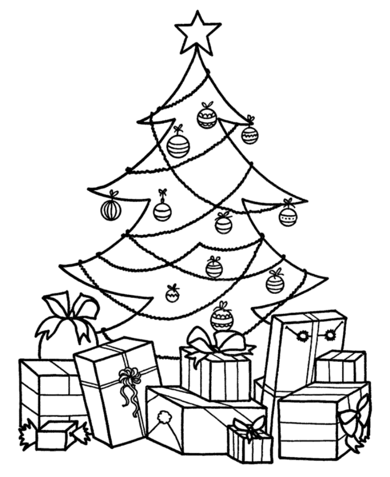 Christmas Tree With Presents Coloring Page - Coloring Home