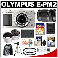 Olympus PEN E-PM2 Digital Camera Body & 14-42mm II R Lens with 40-150mm Lens + 32GB Card + Backpack + Battery + Tripod + Lens Set + 2 Filters + Accessory Kit