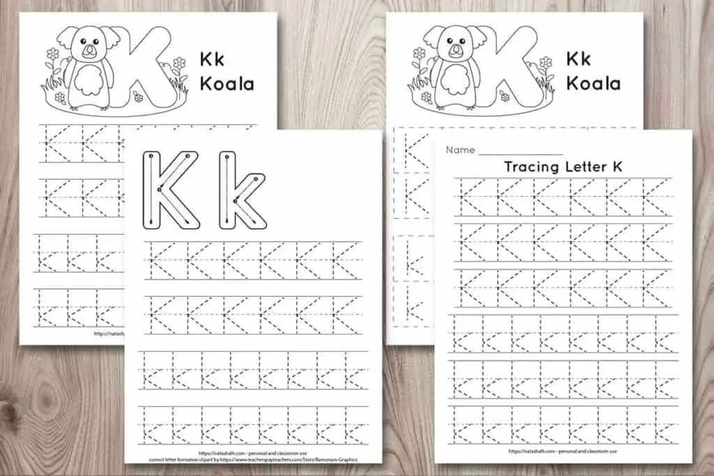free printable letter k tracing worksheet with a cute koala the artisan life