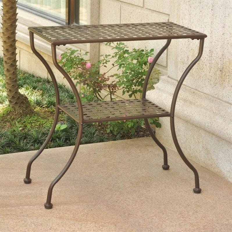 International Caravan Mandalay Iron 2 Tier Patio Table in Matte Brown