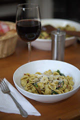 Orecchiette with Italian soy sausage, spinach, sun-dried tomatoes and olives