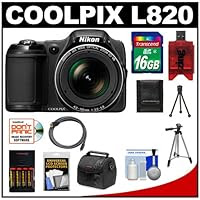 Nikon Coolpix L820 Digital Camera with 16GB Card + Batteries & Charger + Case + Tripods + HDMI Cable + Accessory Kit