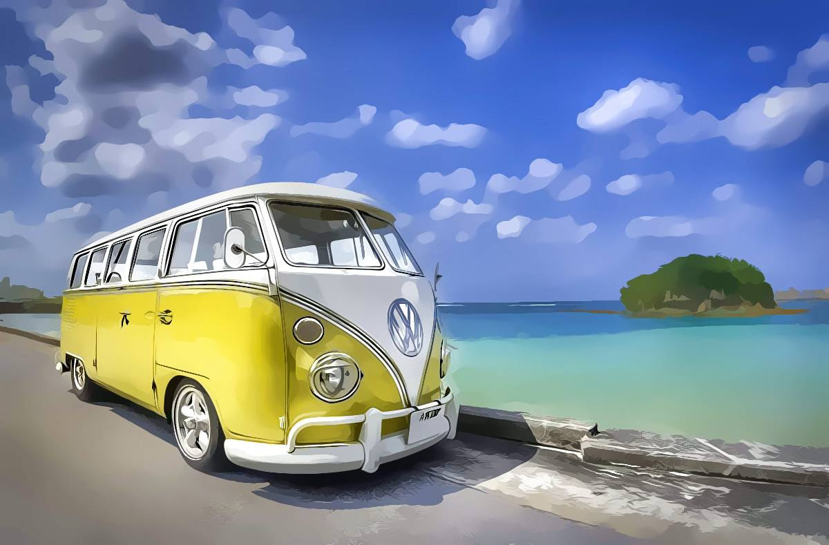 沖縄のワーゲンバスで残暑見舞い申し上げます 電八