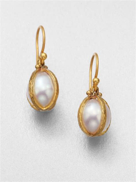 18k white gold stud earrings with 10mm black south sea pearls. Lyst - Gurhan Capture South Sea Pearl & 24k Yellow Gold