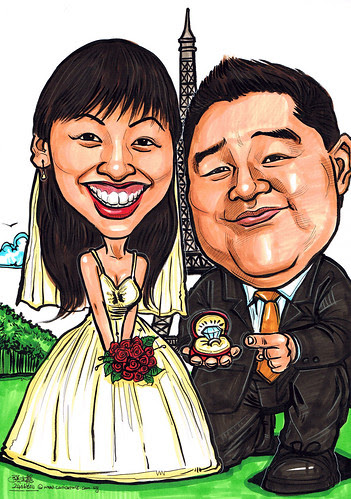 Caricature theme Wedding proposal Eiffel Tower Client 39s brief Theme