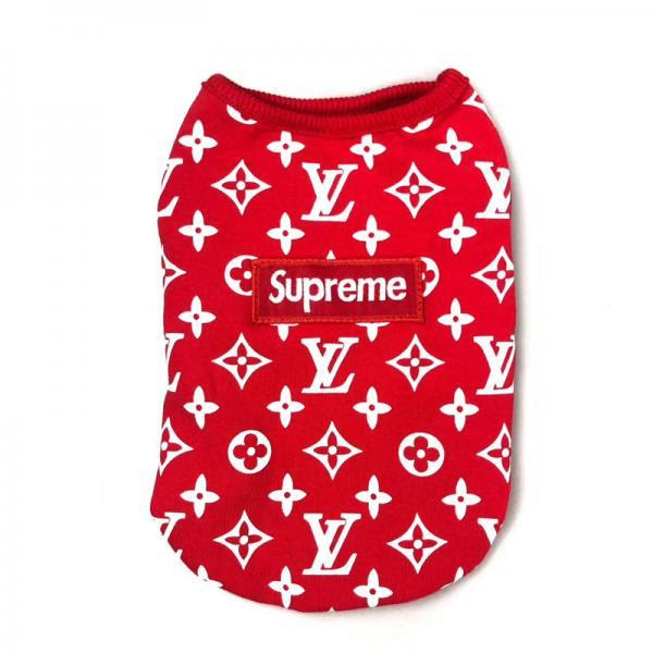 シュプリーム ヴィトンコラボ 犬用タンクトップ 犬の服 夏用 Tシャツ ブラント Supreme犬服 ドッグウェア 袖なし