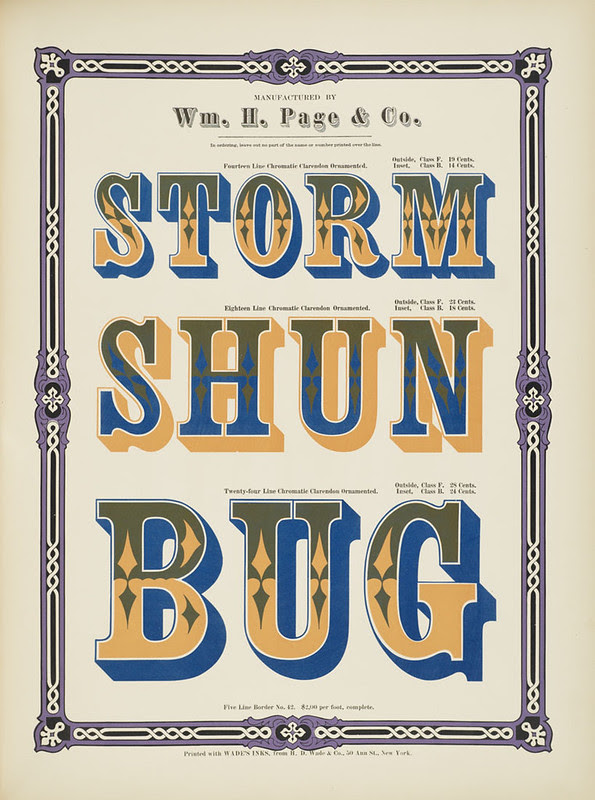 Specimens of chromatic wood type, borders 1874 - [via Columbia U] (Storm + Shun + Bug) Clarendon ornamented