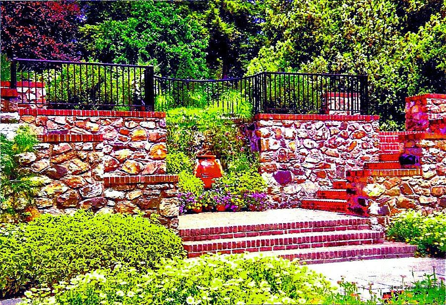 Garden With Stone Wall Photograph by Annie Zeno - Garden With ...