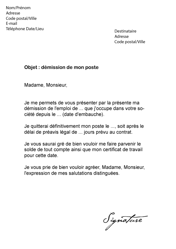Lettre de démission BTP - Modèle de Lettre