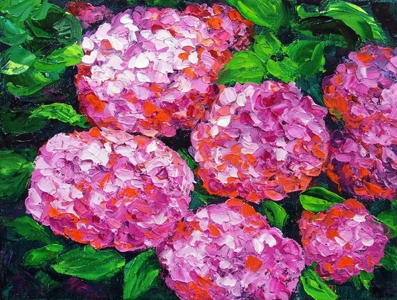 Hydrangea Original Oil Painting  Textured Impasto Palette Knife  on 