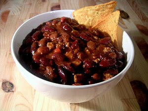 Bowl of Chili con Carne, made of ground pork, ...
