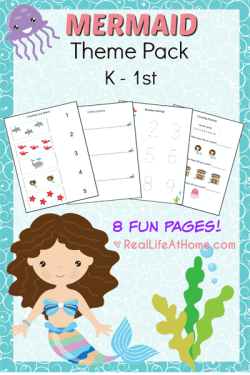 Free Eight Page Printable Packet for Preschool and Kindergarten with a Mermaids Theme