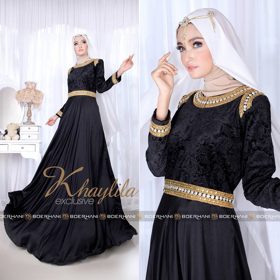 Khaylila Black Baju Muslim Gamis Modern