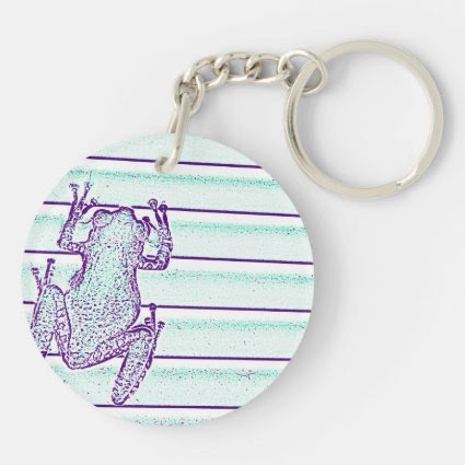 purple green frog design on stripes acrylic key chains