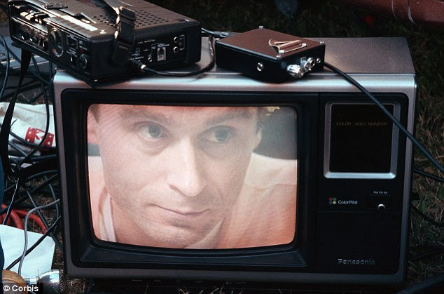 The Ted Bundy execution is broadcast from a jail n Florida in 1989. Before satellite, TV stations had to post recorded footage around the world