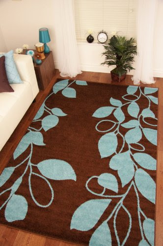 Reviews Toledo Chocolate Brown Teal Blue Modern Vine Rugs 6071 160x230cm (5'3" x 7'7")