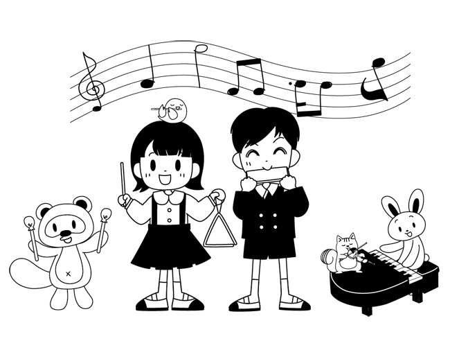 白黒イラスト カット素材 夢夢色town