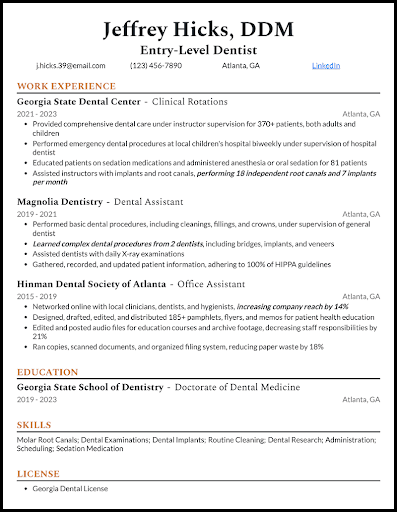 Dentist Resume Sample