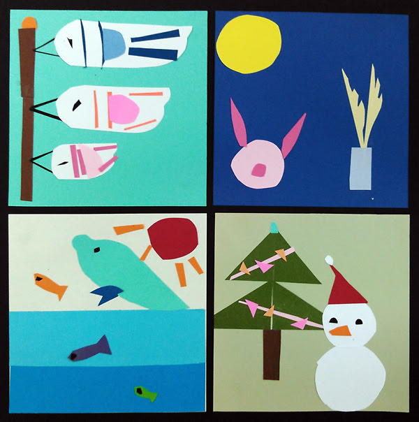小学生クラス１月２回目 貼り絵 四季
