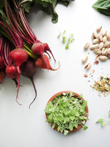 charred rainbow beet + pistachio salad