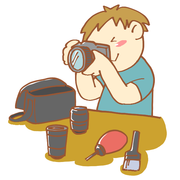 カメラを手入れしている男性のイラスト かわいいフリー素材が無料のイラストレイン