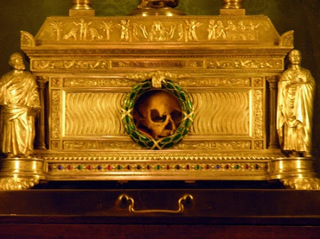 Living in a box. This skull is supposed to be "Holy", and is claimed to be of a woman named Agnes venerated in Rome it self.