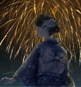 カップルイラスト10 浴衣 花火 ミカスケのお絵描き