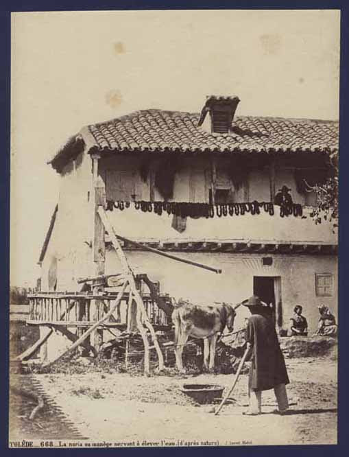 Noria en Toledo hacia 1860. Foto Jean Laurent
