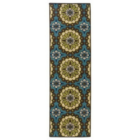 Sphinx Caspian Area Rugs - 8328L Outdoor Blue Patio Circles Floral Tiled Rug