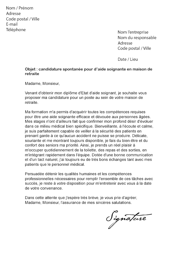 exemple lettre de motivation pour maison de retraite