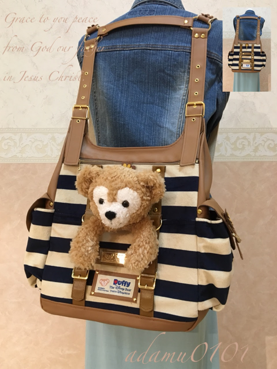 ハンドメイド ダッフィーブランケットリメイクバッグ 想い出の品でonly Oneオーダー バッグ リバティー 嵐 ダッフィー