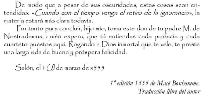 Sección de la Carta que Nostradamus le manda a su hijo 