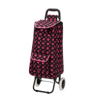 ... Pink Polka Dot Easy Rolling Lightweight Collapsible Shopping Cart Tote