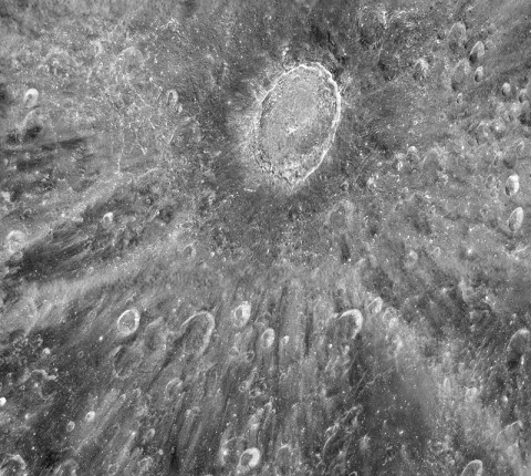 This mottled landscape showing the impact crater Tycho is among the most violent-looking places on our Moon. (Credit: NASA/ESA/D. Ehrenreich)