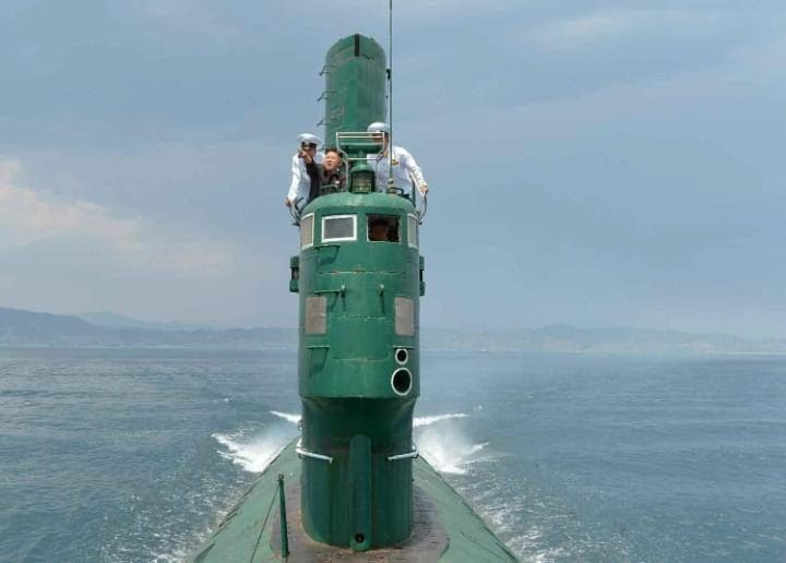 Kim Jong-un on board 'Submarine No 748' during a visit to the east coast North Korean Navy Unit 167 in a photo released in June 2014