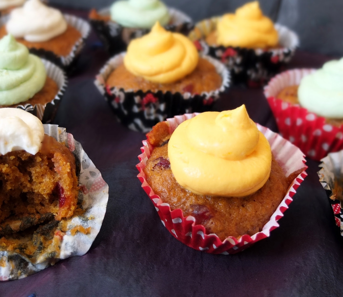 Sweet potato, cranberry and walnut cupcakes