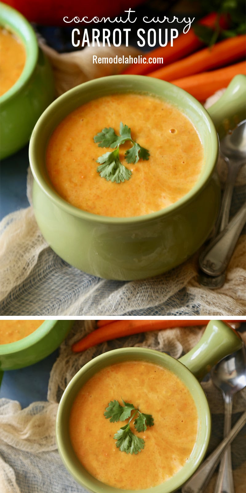 This versatile soup can be served warm or cold! Try the recipe for Coconut Curry Carrot Soup at Remodelaholic.com