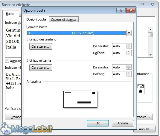 Stampare gli indirizzi su una busta con Writer e Word ...
