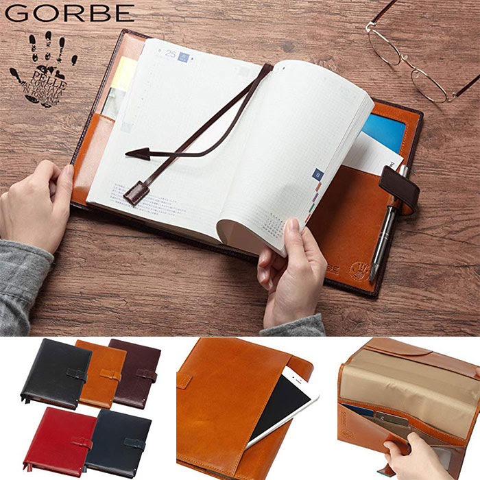 スマホが入る背面オープンポケットを搭載 Gorbe ゴルベ イタリアンレザー手帳カバー ノートカバー A5 アスキーストア