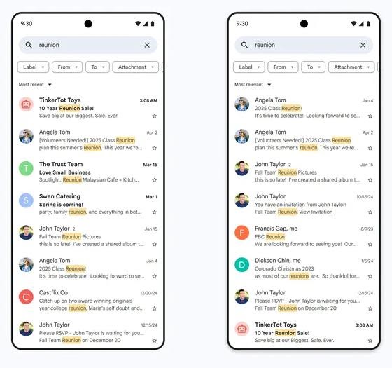 Gmail's new search feature filters mails by relevance over recency
