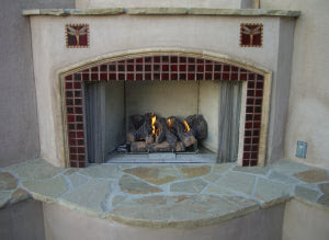 Patio Fireplace with Sangria Red Tiles