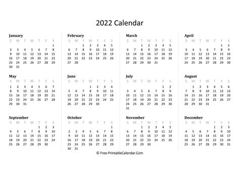 The blank and generic calendars have sunday start and are . 2022 yearly calendar