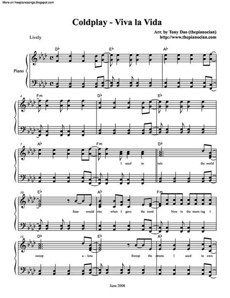 viva la vida  sheet   coldplay pianoshelf