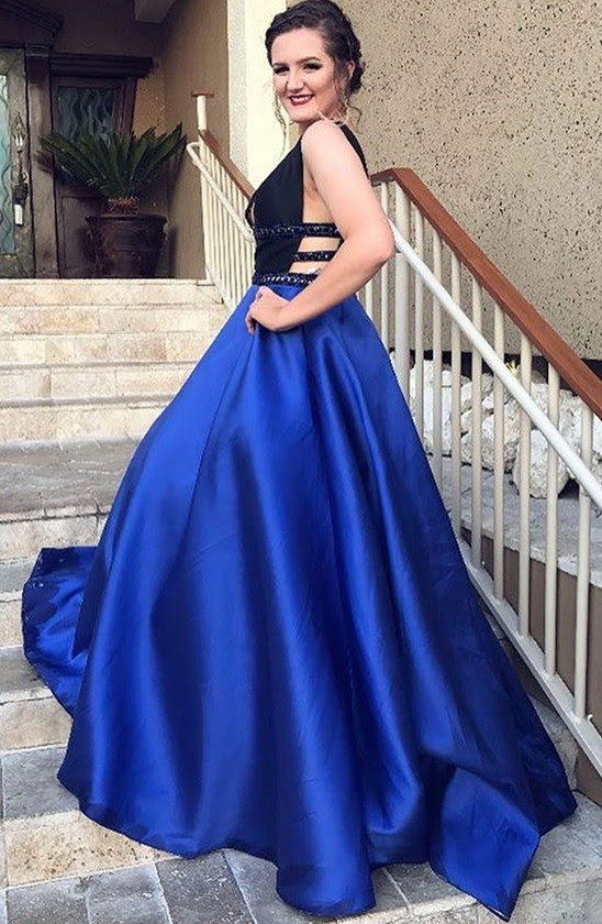Gorgeous Black And Royal Blue Long Prom Dress Miyasbridel