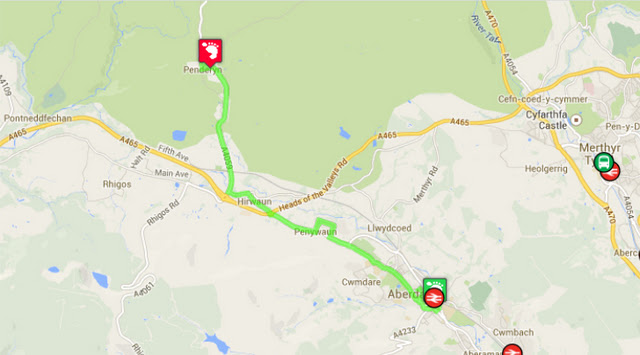 Figure 2a: Route 7 runs from Aberdare to Penderyn