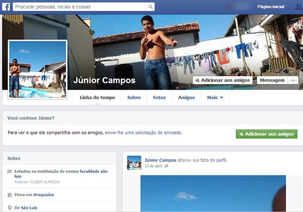Nas redes sociais o jovem colocou que morava em Araguaína (Foto: Reprodução/Facebook)