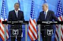 El primer ministro israelí, Benjamín Netanyahu (d), junto al presidente de la Cámara de Representantes, el republicano John Boehner, durante una rueda de prensa conjunta en Jerusalén. EFE